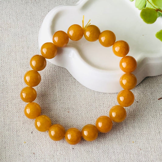 10 mm Glossy Moist Yellow Brown Jadeite Jade Bead Bracelet