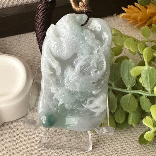 57mm Blue Green Jadeite Jade Carved Dragon Pendant