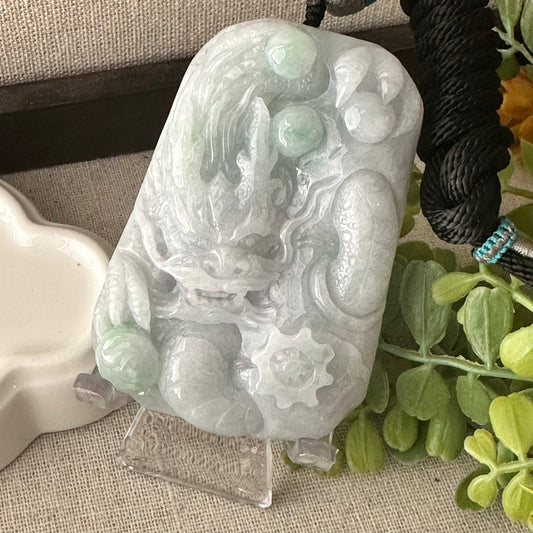 70mm Blue Green Jadeite Jade Carved Dragon Pendant