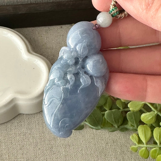 58mm Lavender Blue Jadeite Jade Carved Monkey Elephant Peach Pendant Neck Rope Tie
