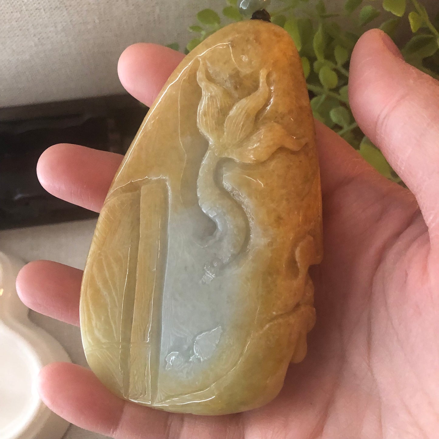 95mm Jadeite Jade Yellow Brown Carved Dragon Pendant