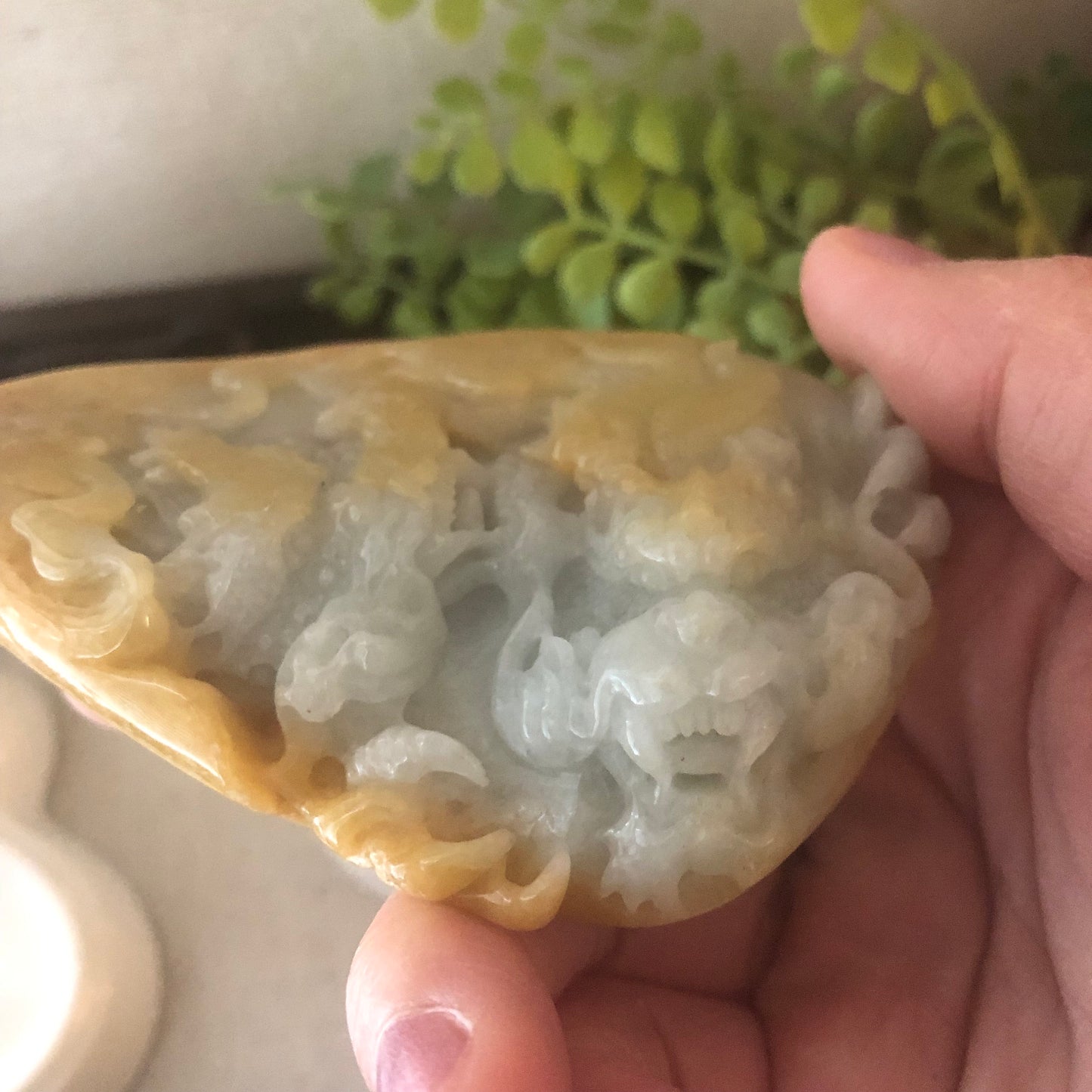 95mm Jadeite Jade Yellow Brown Carved Dragon Pendant