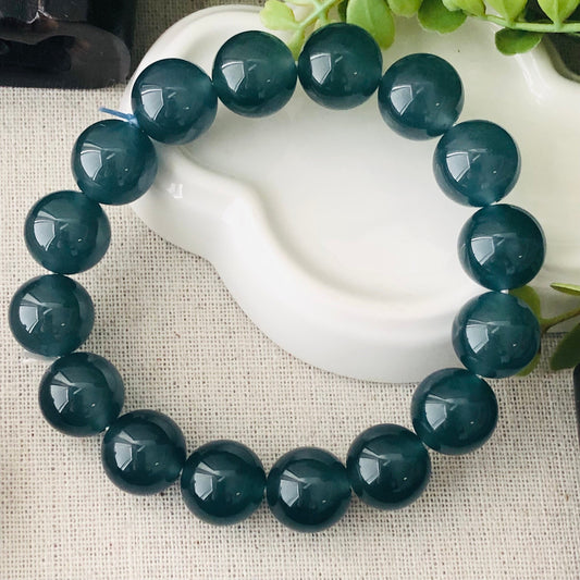 13mm High Quality Icy Glossy Blue Green Guatemalan Jade Bead Bracelet