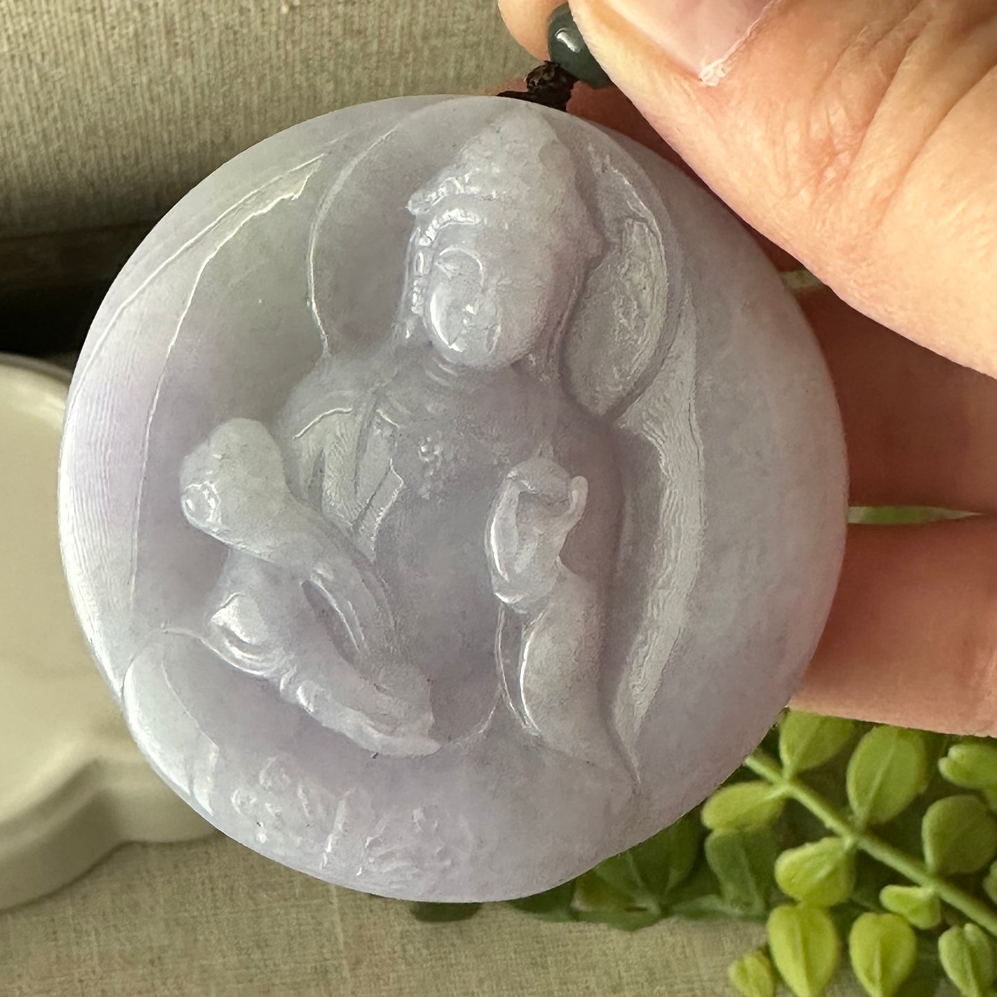 51.3 mm Lavender Jade Guanyin Pendant