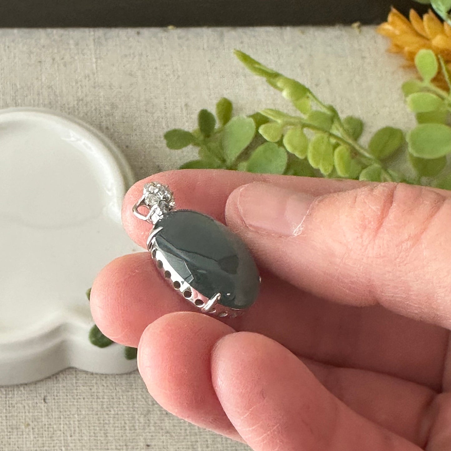 18K Gold 25.2mm High Quality Guatemalan Jade Icy Blue Cabochon Oval Pendant