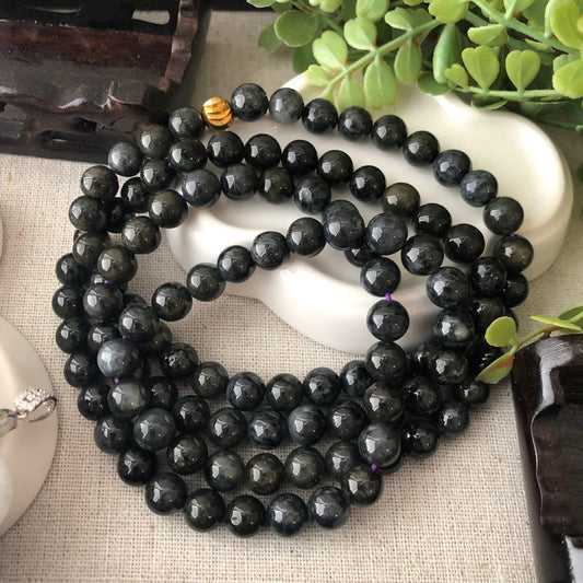 8mm Wuji Black Jade Jadeite Round Bead Necklace Bracelet