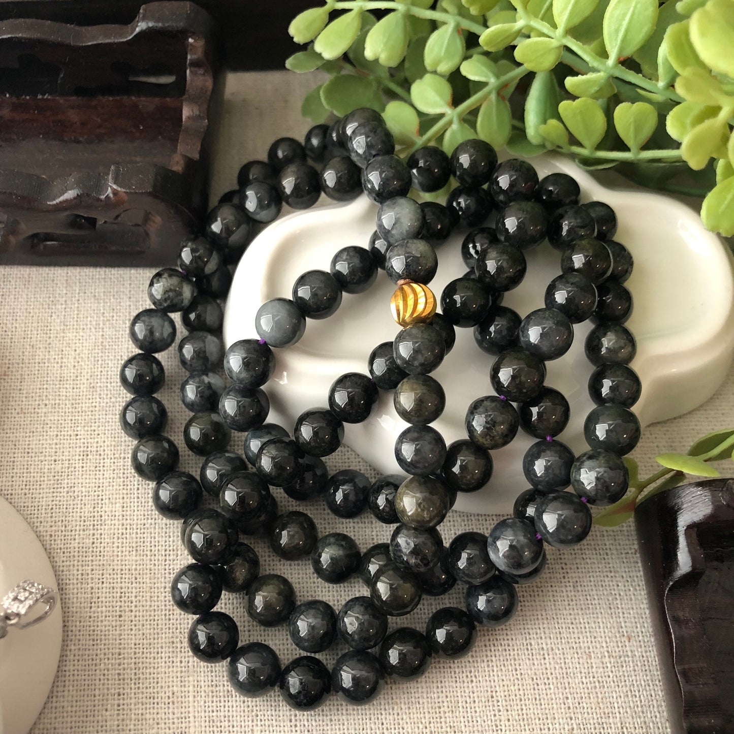 8mm Wuji Black Jade Jadeite Round Bead Necklace Bracelet