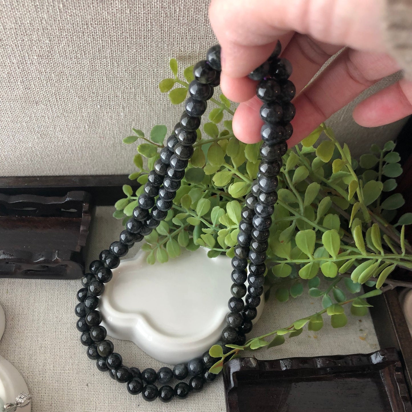 8mm Wuji Black Jade Jadeite Round Bead Necklace Bracelet