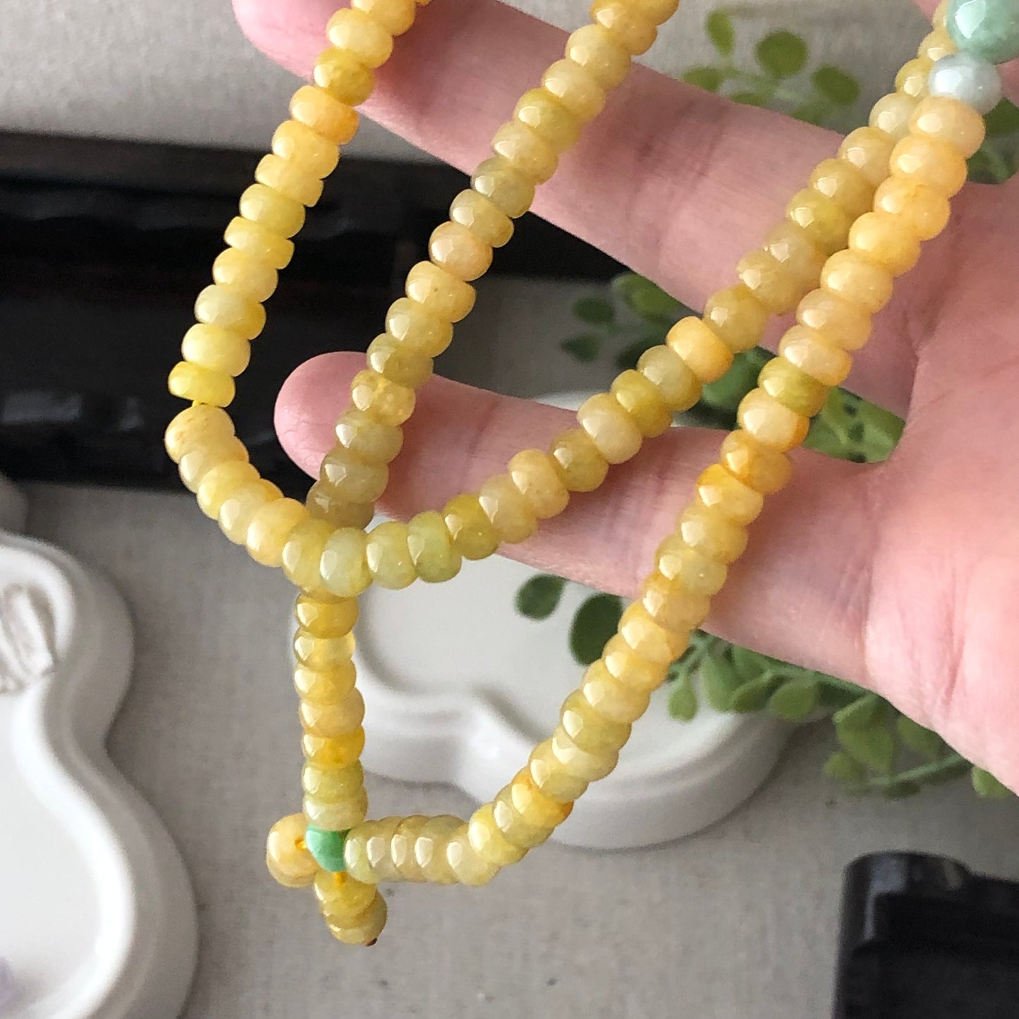 5.6mm Icy Bright Yellow Jadeite Jade Bead Bracelet Necklace