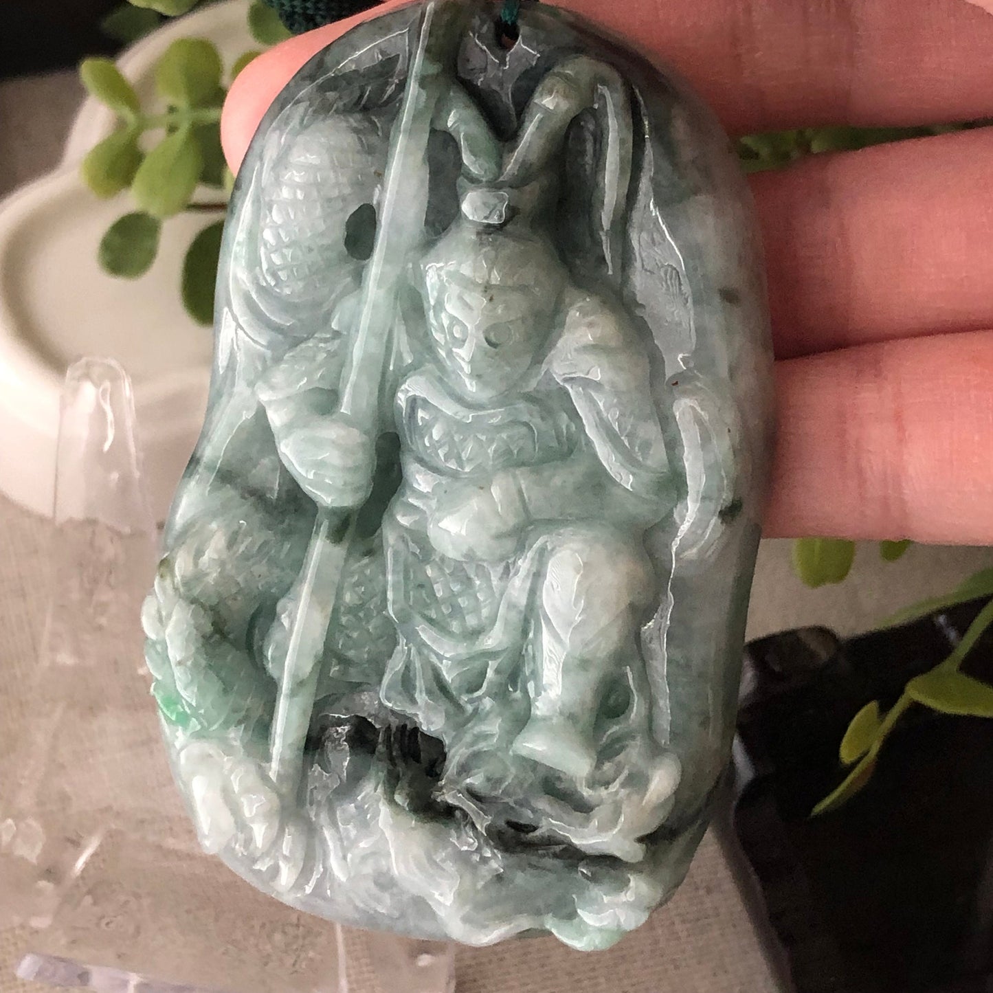 71mm Jadeite Jade Wuji Green Carved Monkey King 孫悟空 Pendant