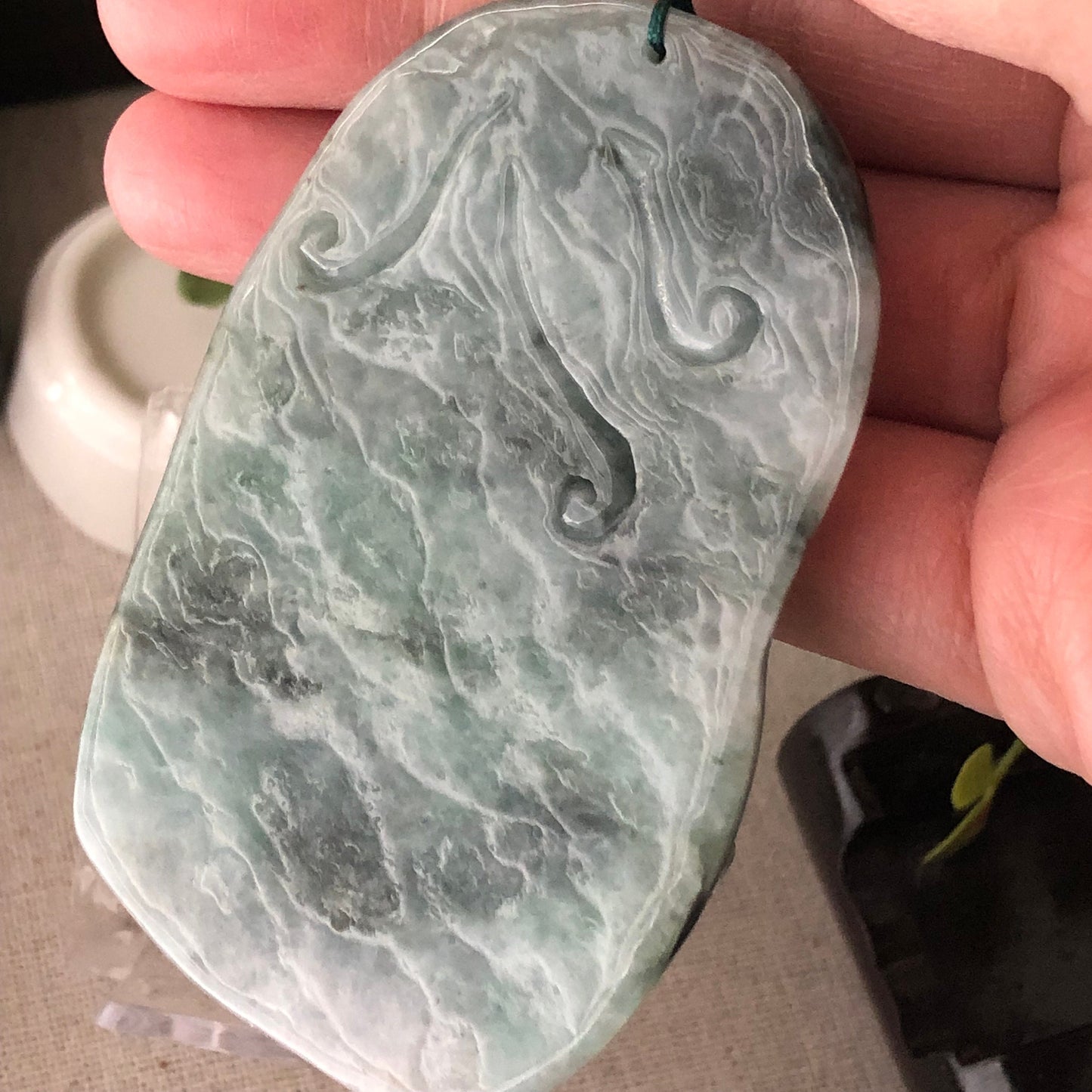 71mm Jadeite Jade Wuji Green Carved Monkey King 孫悟空 Pendant