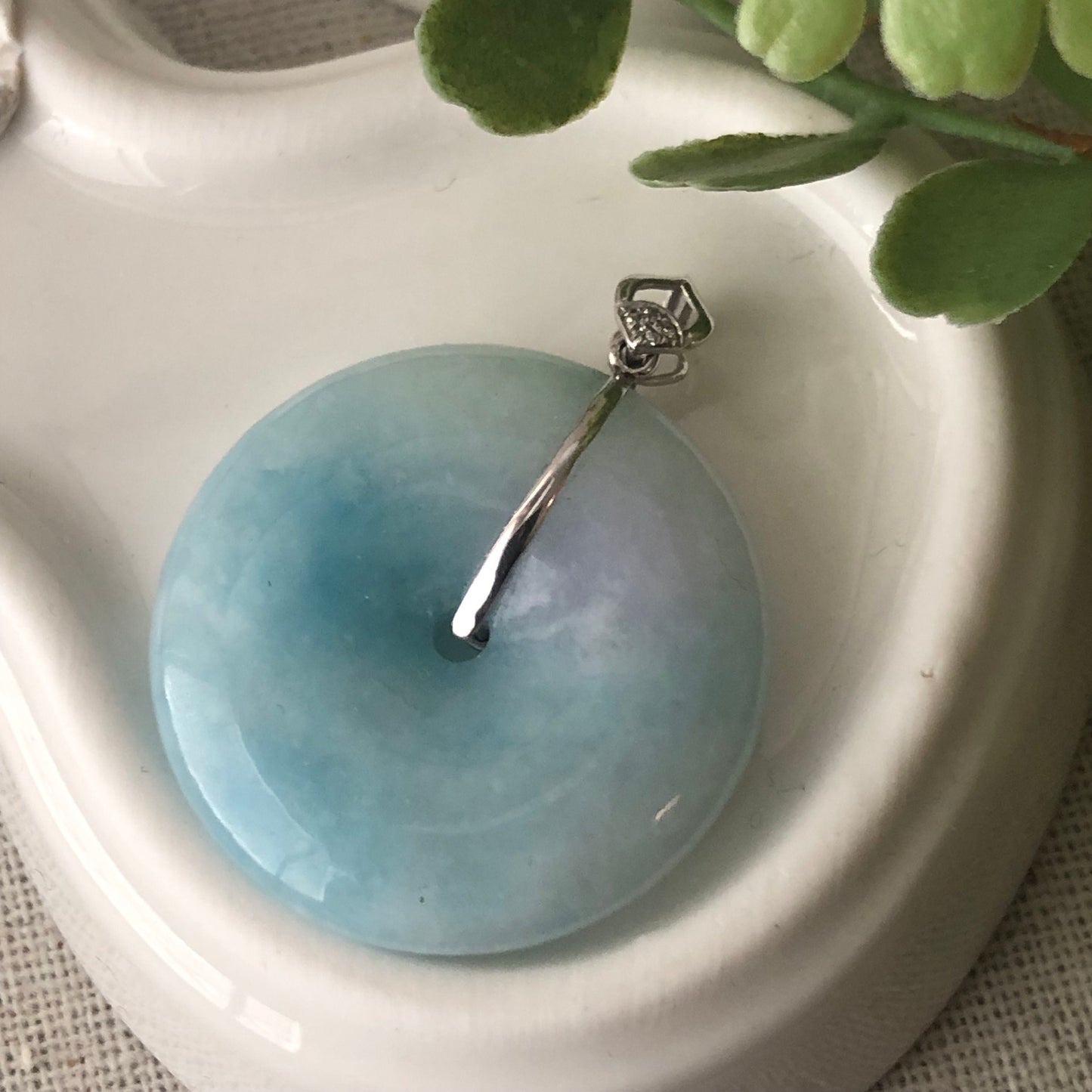 18K 27.4mm Jadeite Jade Blue Donut Pendant Rare