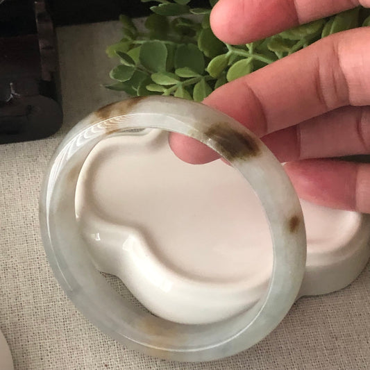56mm Icy Brown D-Shaped Jadeite Jade Bangle