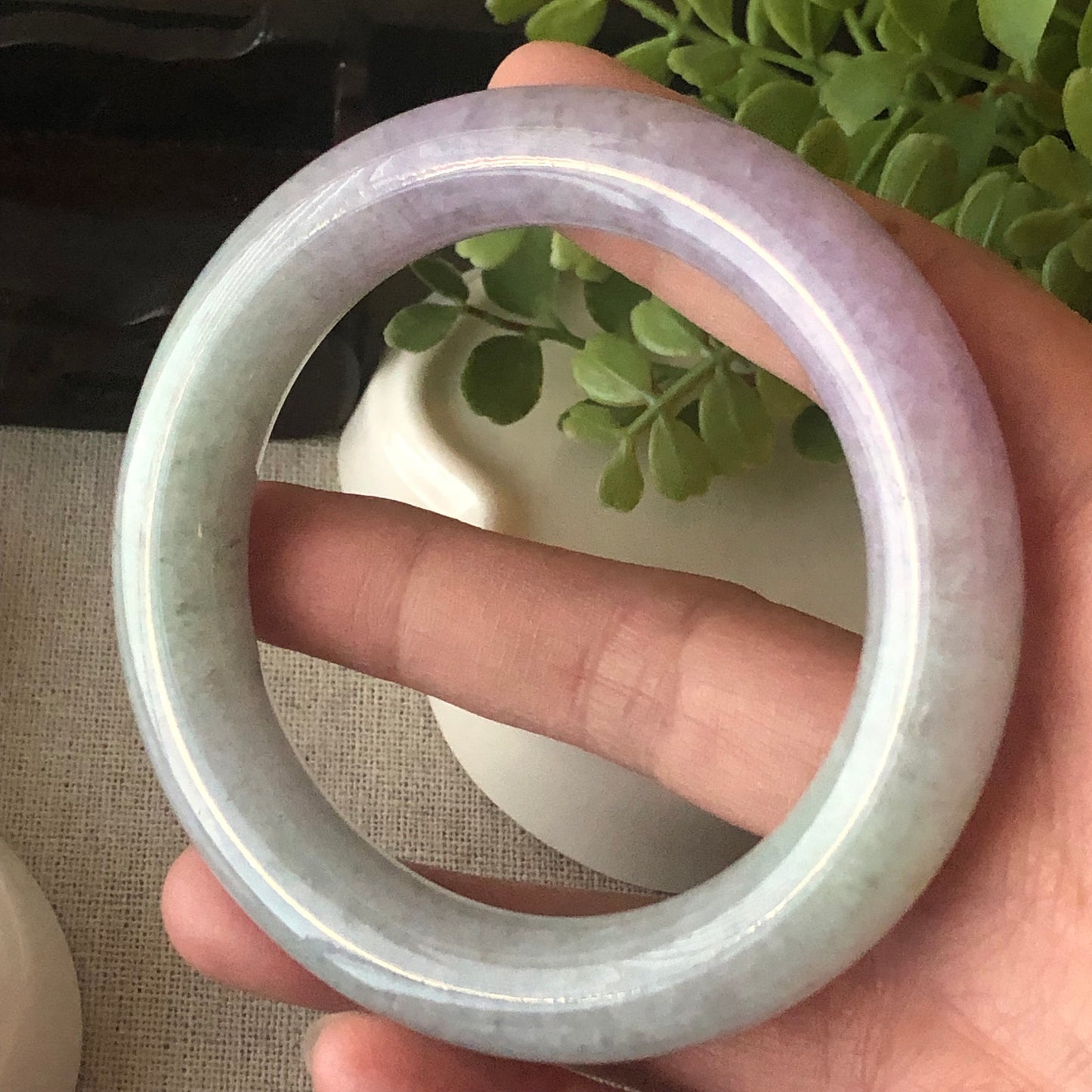 56mm Icy Lavender Wuji Jade Jadeite Green Tone Rounded Bangle