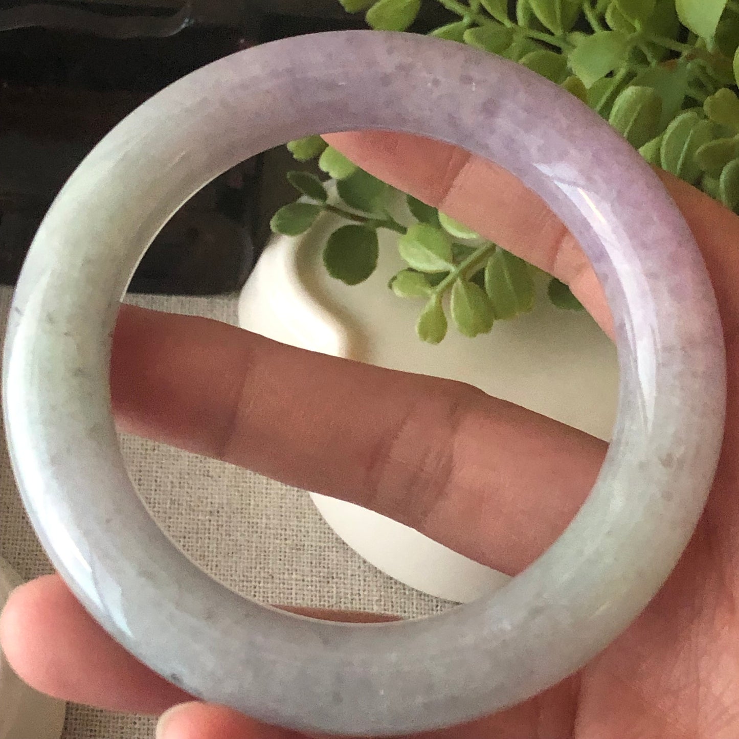 56mm Icy Lavender Wuji Jade Jadeite Green Tone Rounded Bangle