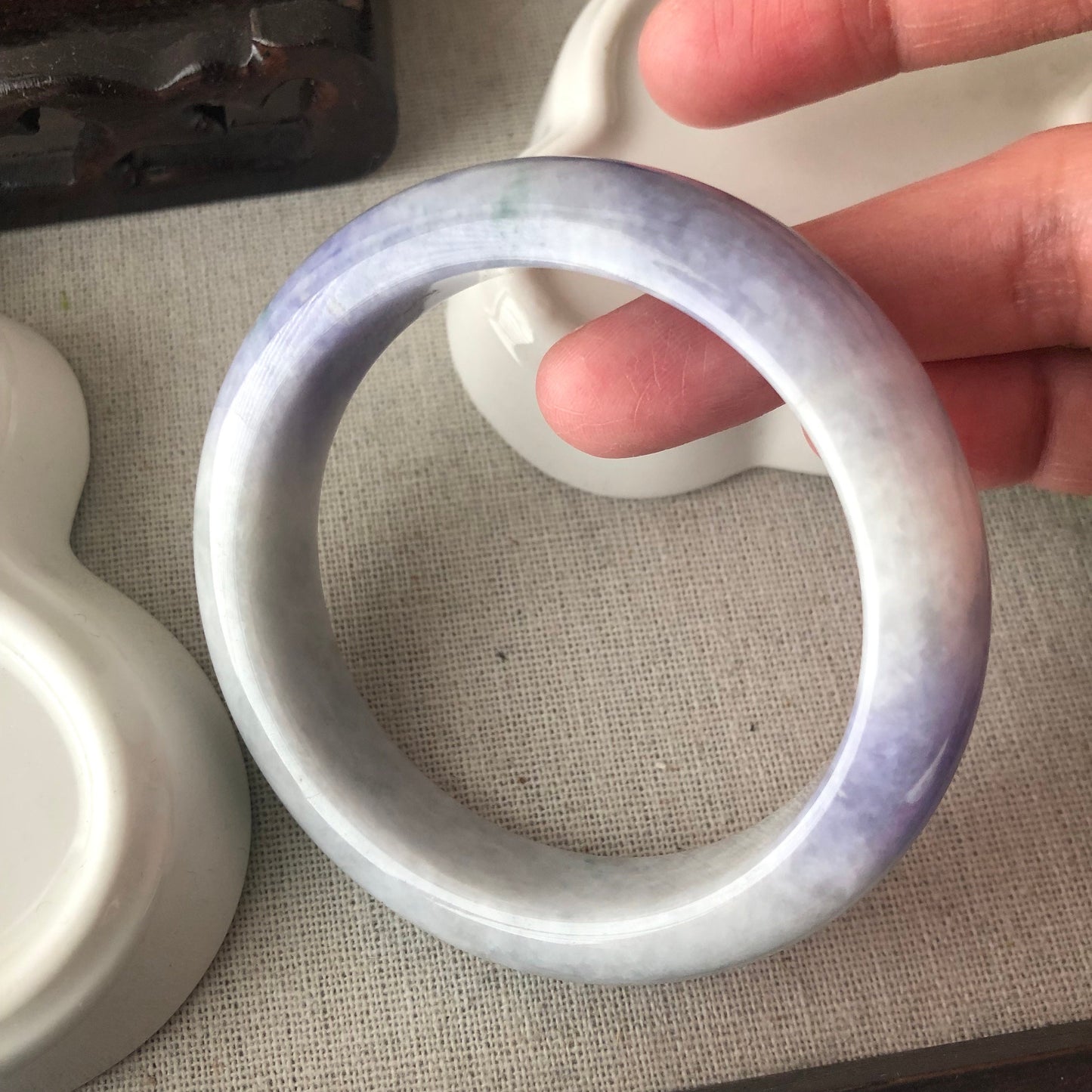 53.5mm Jadeite Jade Earthy Lavender Tone D-shaped Bangle