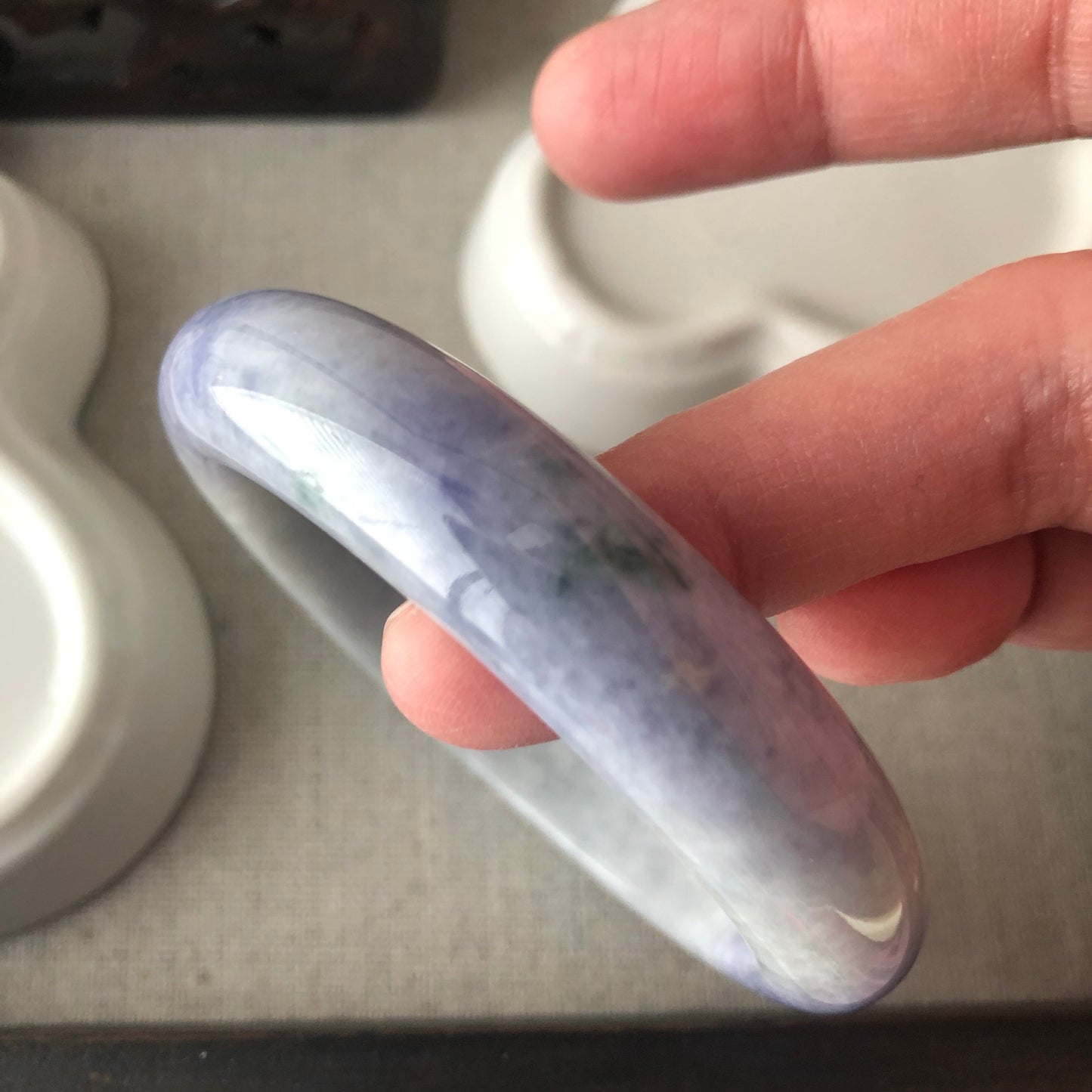53.5mm Jadeite Jade Earthy Lavender Tone D-shaped Bangle