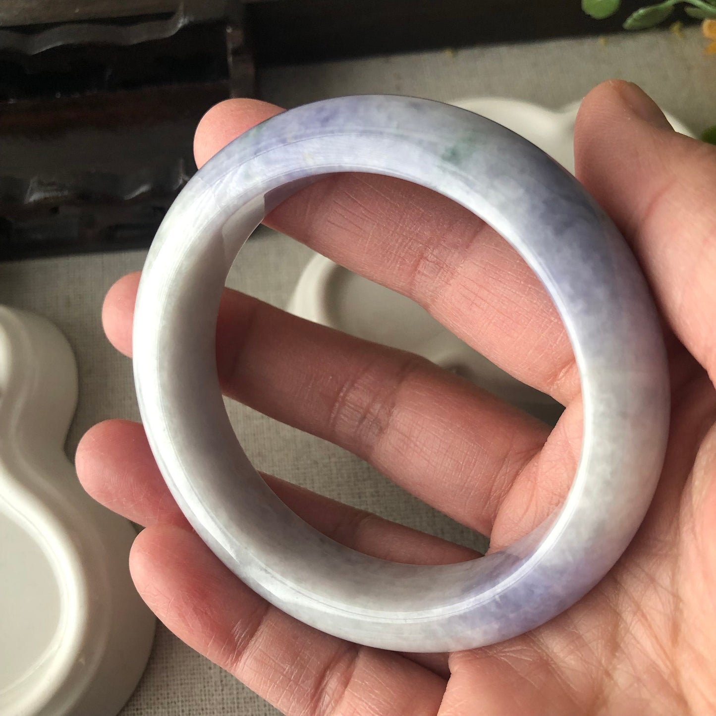 53.5mm Jadeite Jade Earthy Lavender Tone D-shaped Bangle