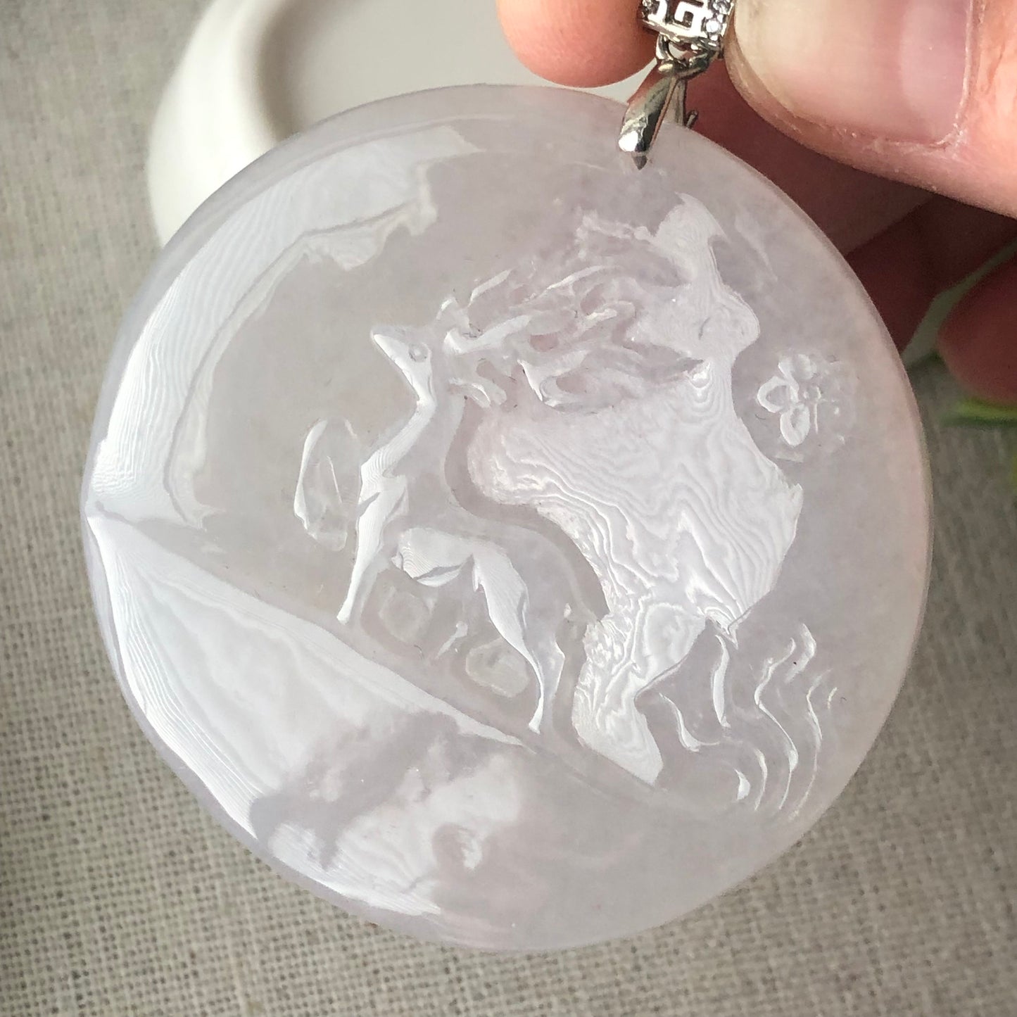 51 mm Icy Jadeite Jade Carved Deer Pendant
