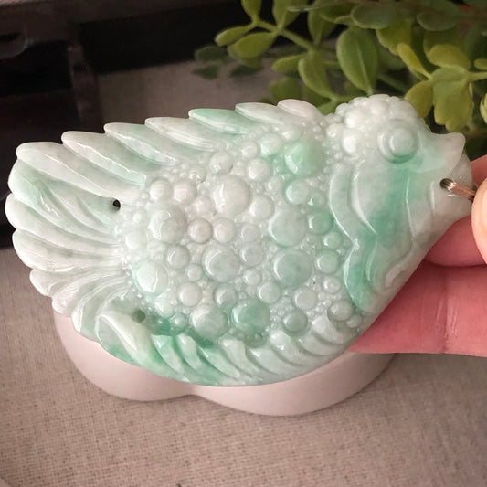 70mm Green Carved Big Fish Jade Jadeite Pendant Shape