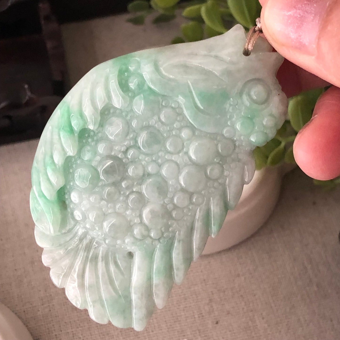 70mm Green Carved Big Fish Jade Jadeite Pendant Shape