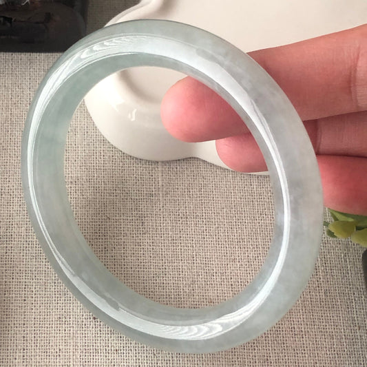 54-56mm Icy Glossy Sweet Green Round Shaped Jadeite Jade Bangle