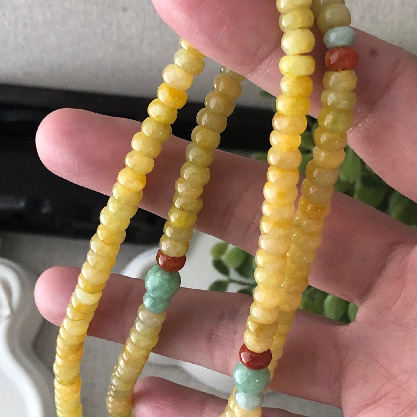 5.6mm Icy Bright Yellow Jadeite Jade Bead Bracelet Necklace