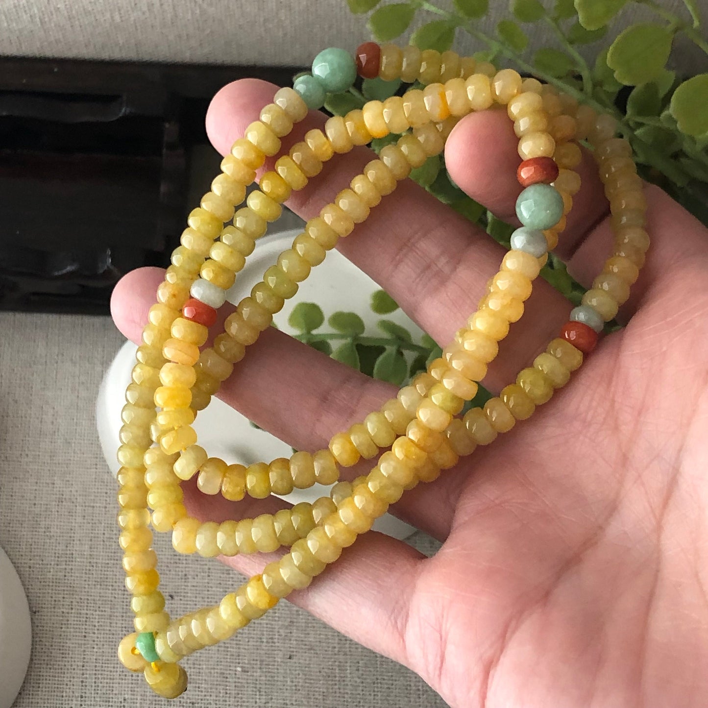 5.6mm Icy Bright Yellow Jadeite Jade Bead Bracelet Necklace