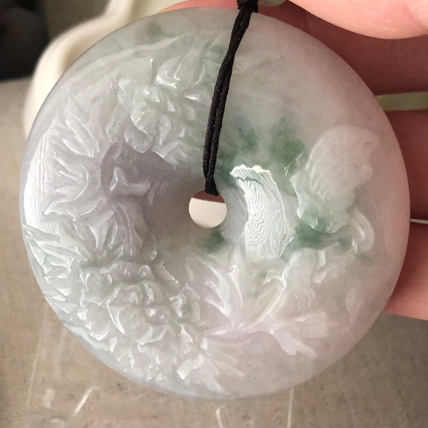 53.8mm Jadeite Jade Icy Green Float Flowers Carved Flowers Pendant