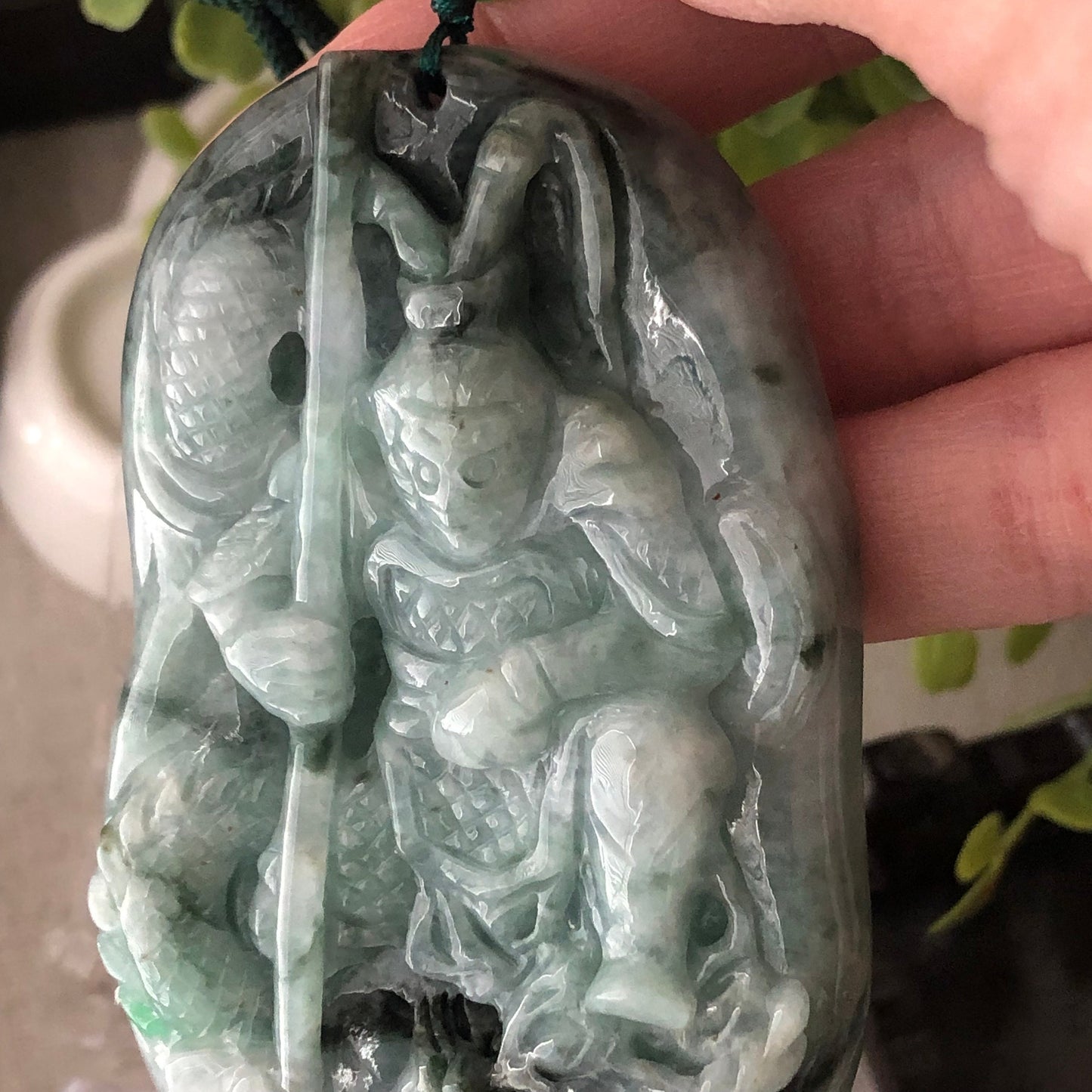 71mm Jadeite Jade Wuji Green Carved Monkey King 孫悟空 Pendant