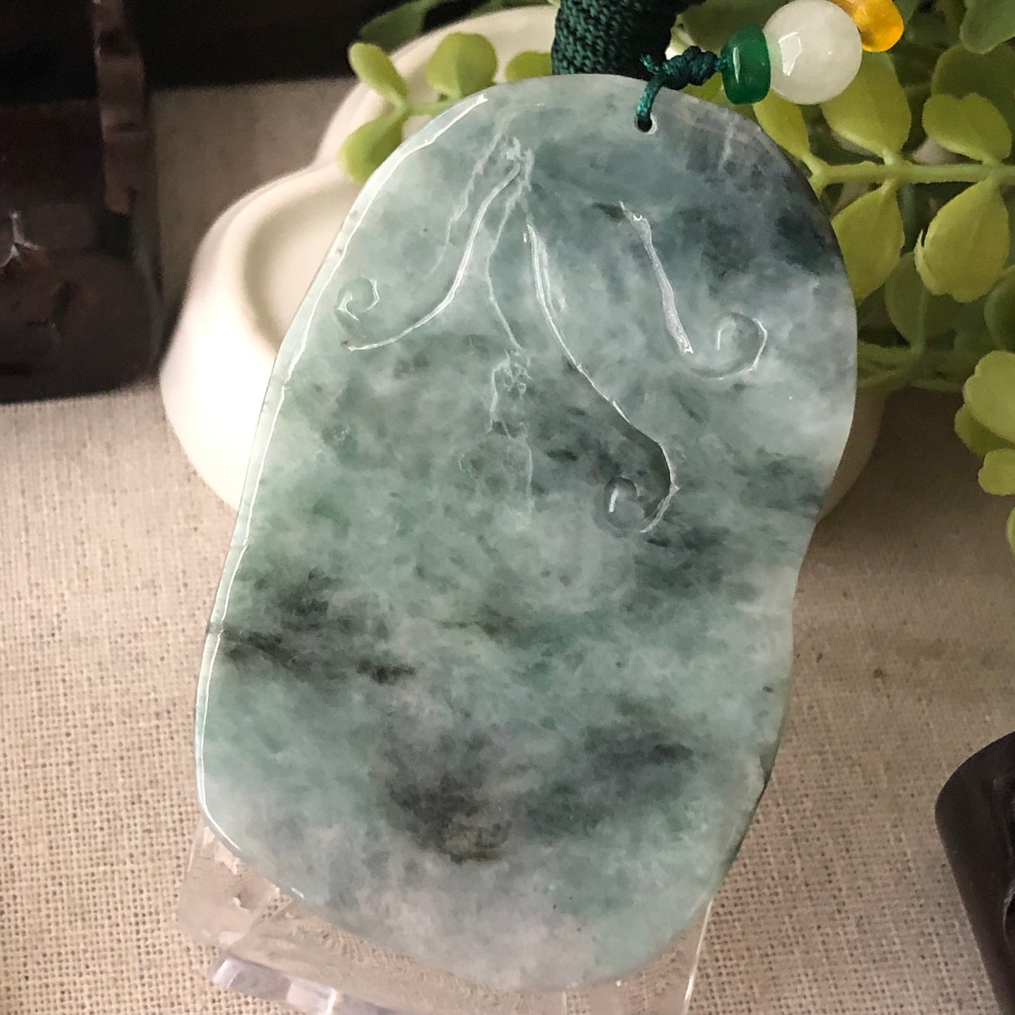 71mm Jadeite Jade Wuji Green Carved Monkey King 孫悟空 Pendant