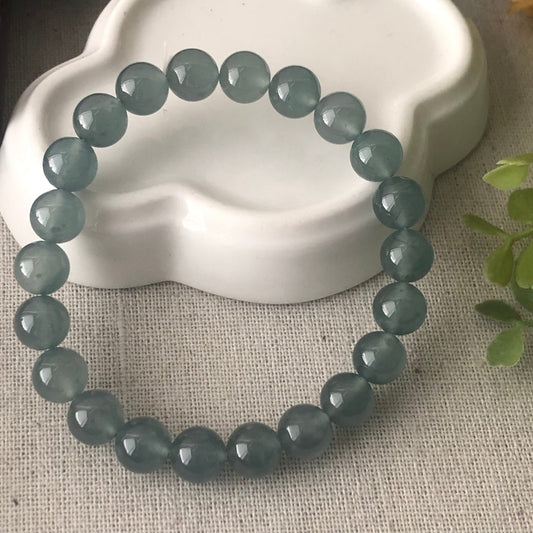8 mm High Icy Glossy Moist Blue Green Guatemalan Jade Bead Bracelet