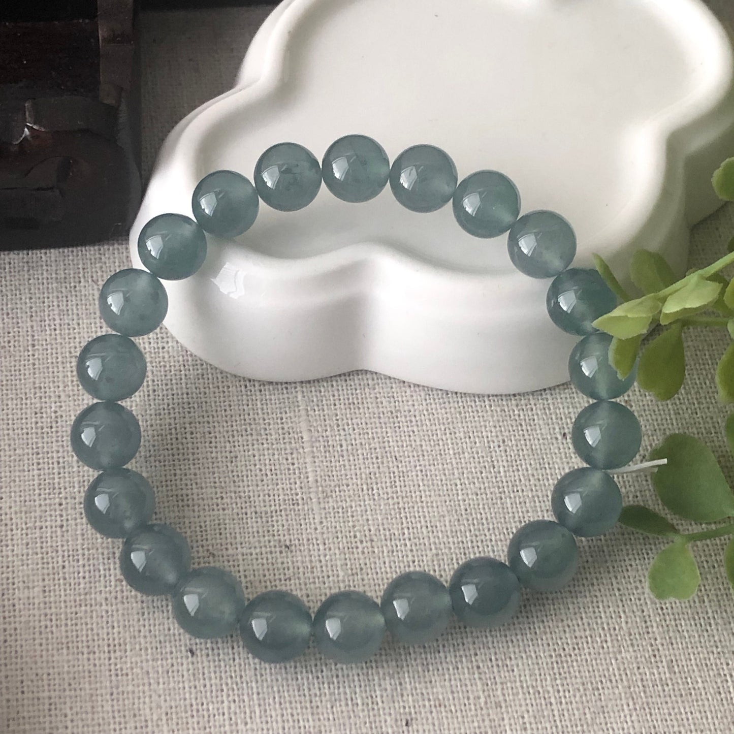 8 mm High Icy Glossy Moist Blue Green Guatemalan Jade Bead Bracelet