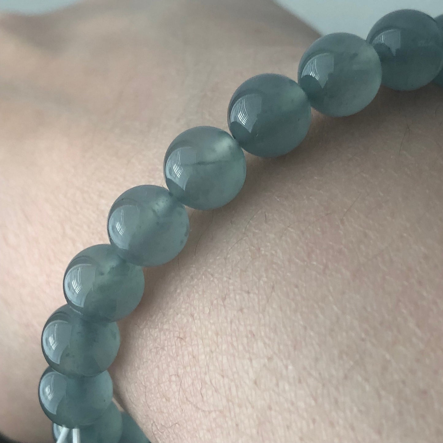 8 mm High Icy Glossy Moist Blue Green Guatemalan Jade Bead Bracelet