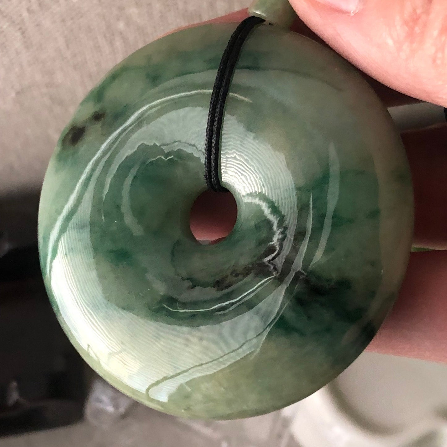 50mm Big Jadeite Jade Yellow Green Float Flowers Donut Pendant