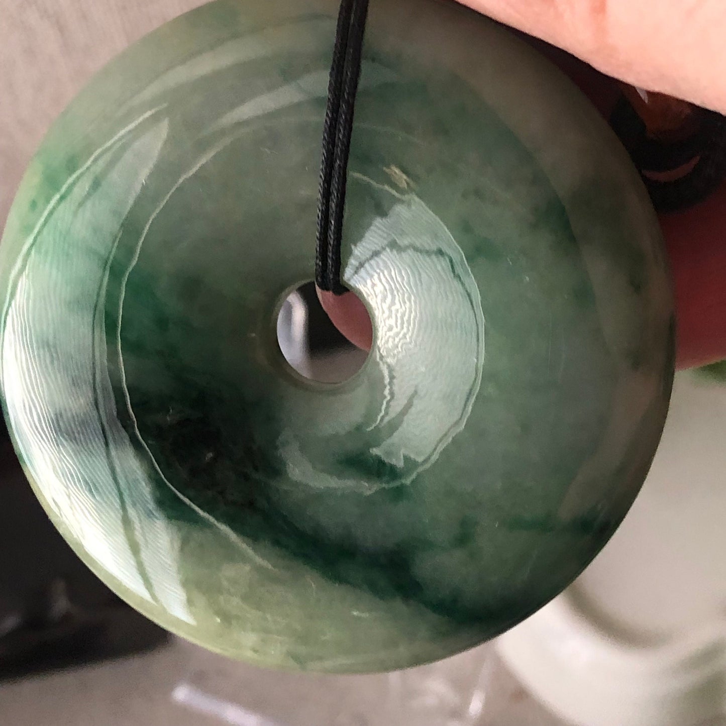 50mm Big Jadeite Jade Yellow Green Float Flowers Donut Pendant