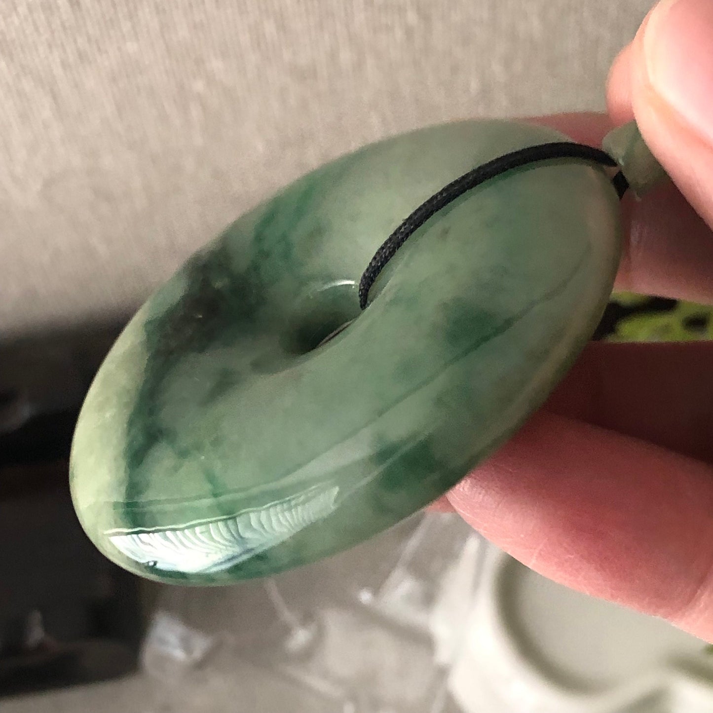 50mm Big Jadeite Jade Yellow Green Float Flowers Donut Pendant