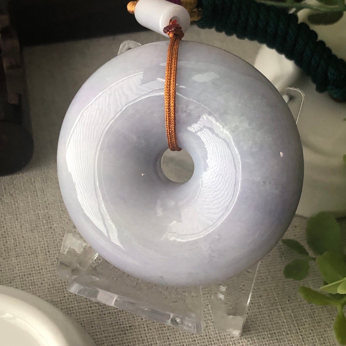 52mm Big Jadeite Jade Lighy Lavender Pink Blue Tones Donut Pendant