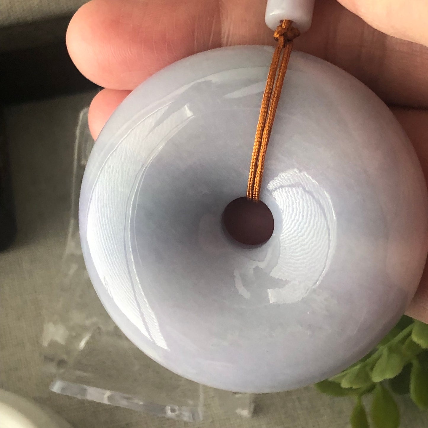 52mm Big Jadeite Jade Lighy Lavender Pink Blue Tones Donut Pendant