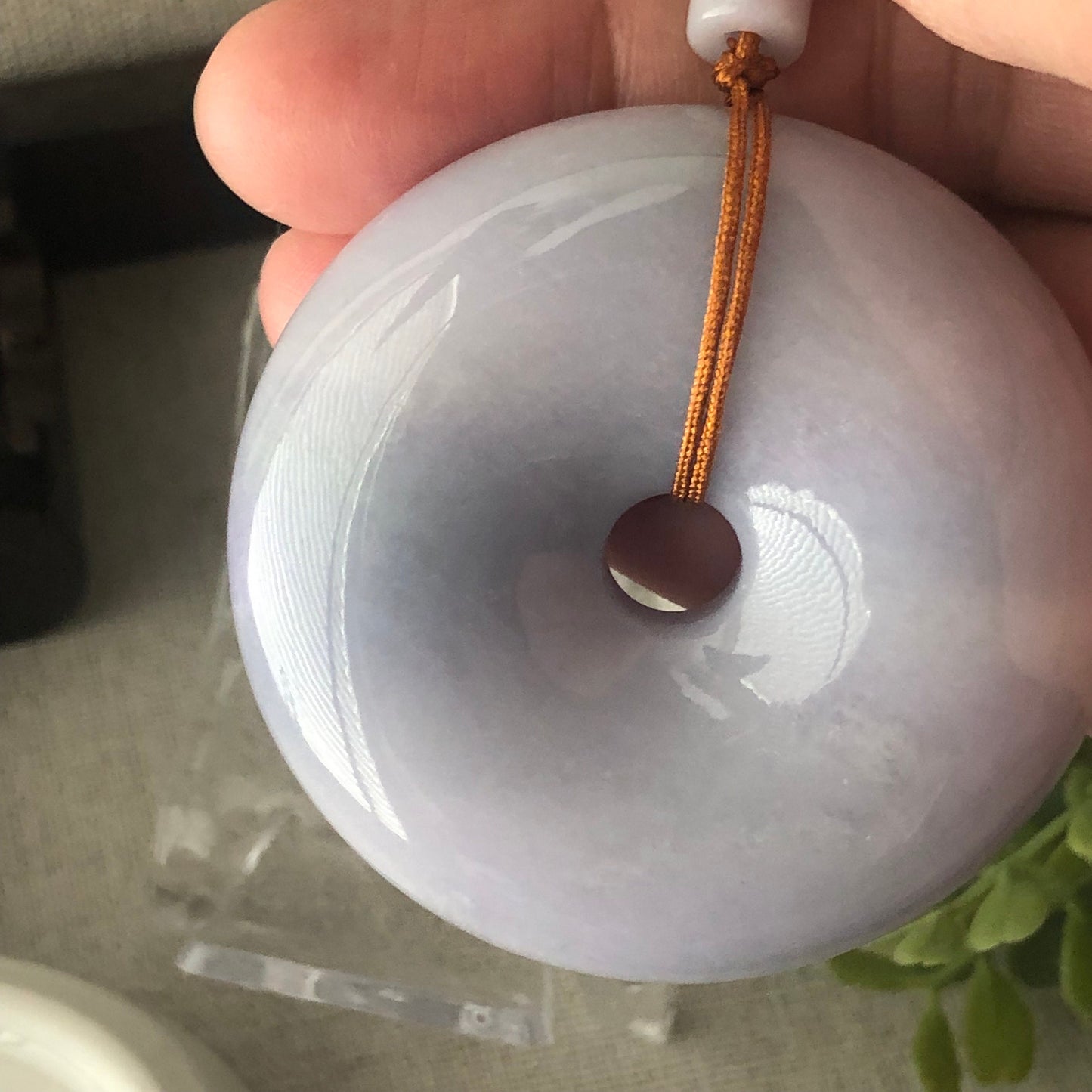 52mm Big Jadeite Jade Lighy Lavender Pink Blue Tones Donut Pendant