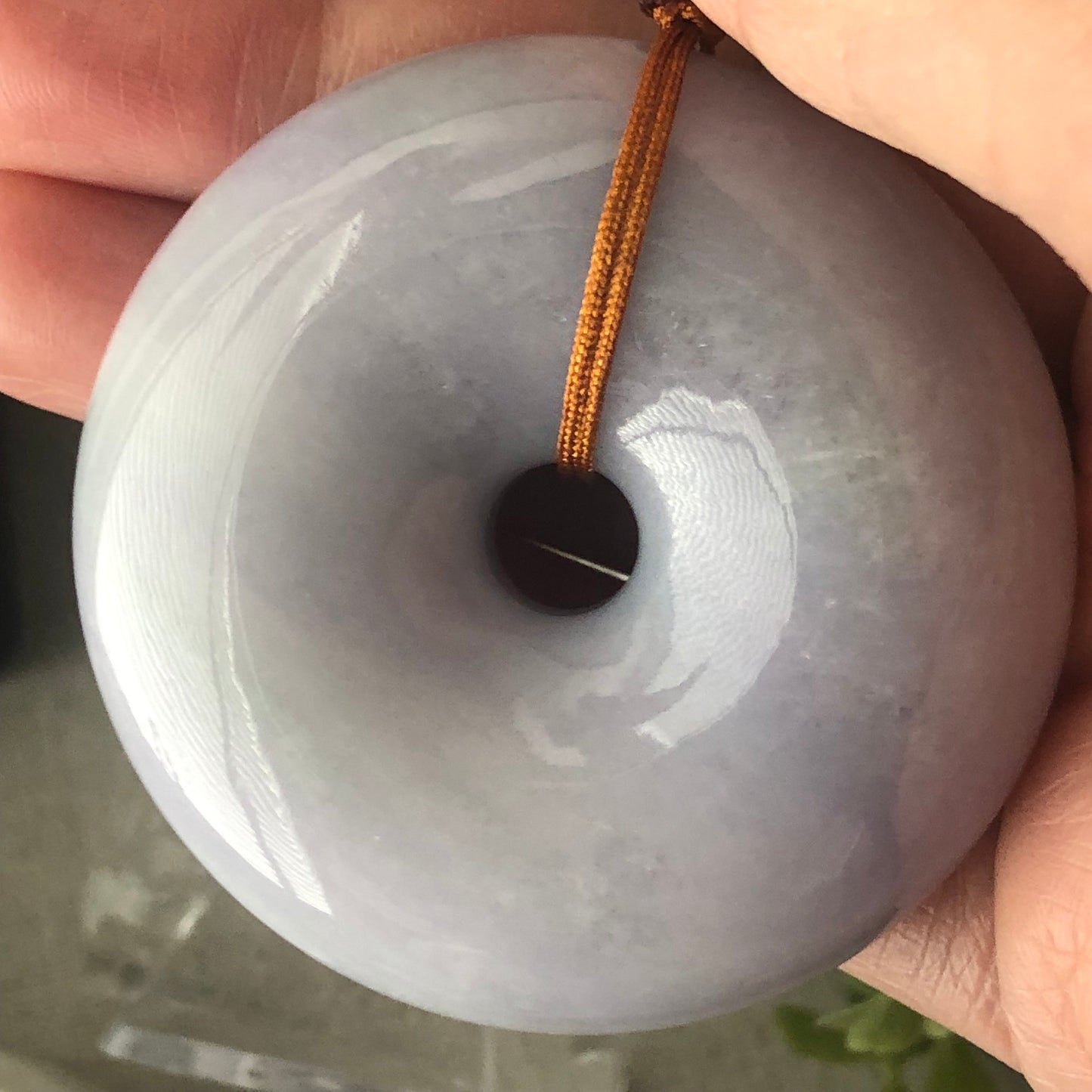 52mm Big Jadeite Jade Lighy Lavender Pink Blue Tones Donut Pendant