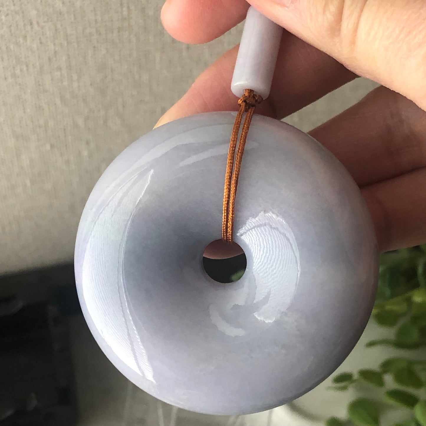 52mm Big Jadeite Jade Lighy Lavender Pink Blue Tones Donut Pendant