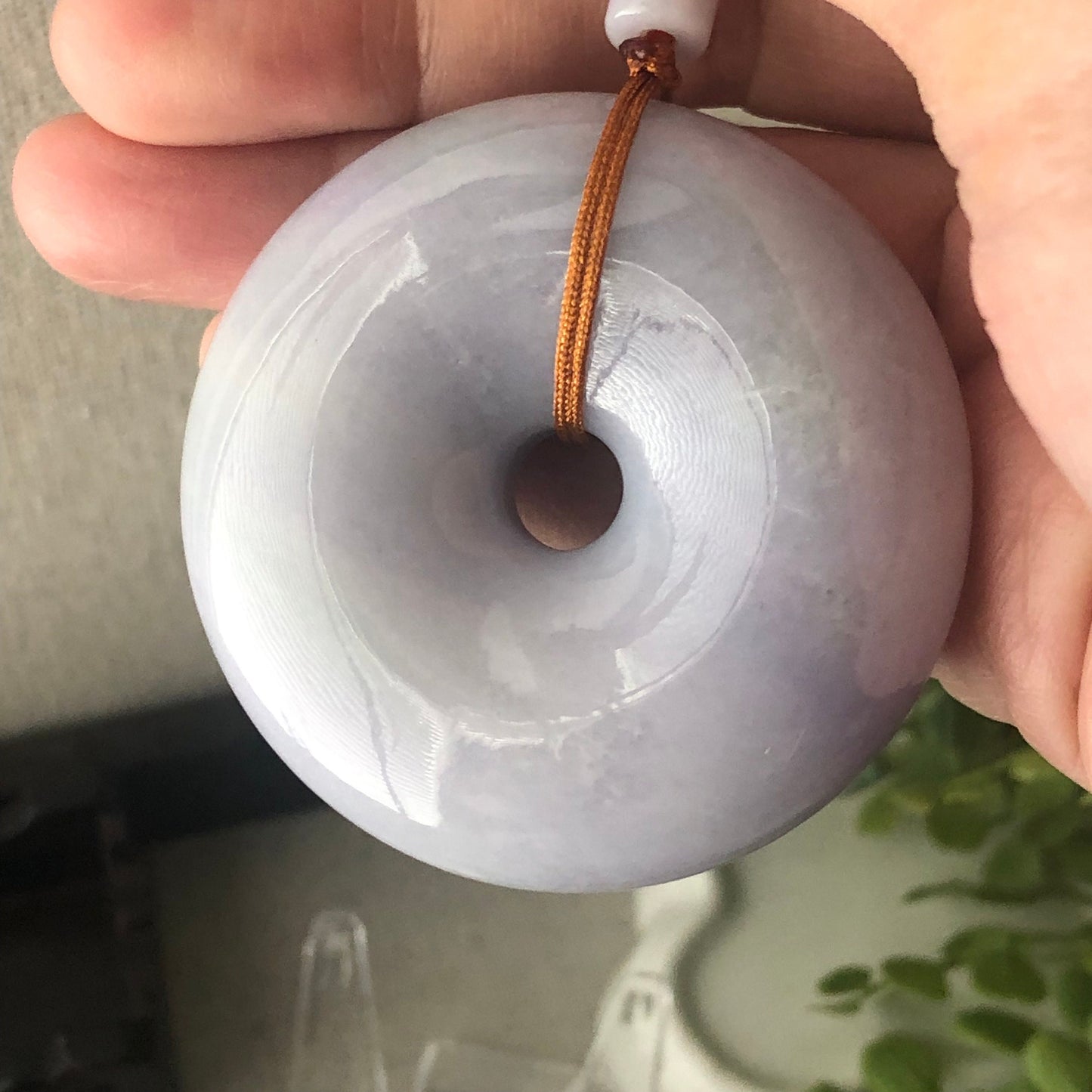 52mm Big Jadeite Jade Lighy Lavender Pink Blue Tones Donut Pendant