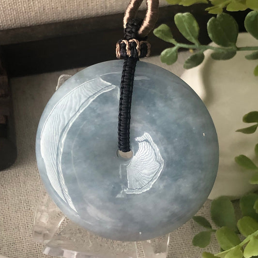 56mm Big Jadeite Jade Blue clouds Gradient Donut Pendant