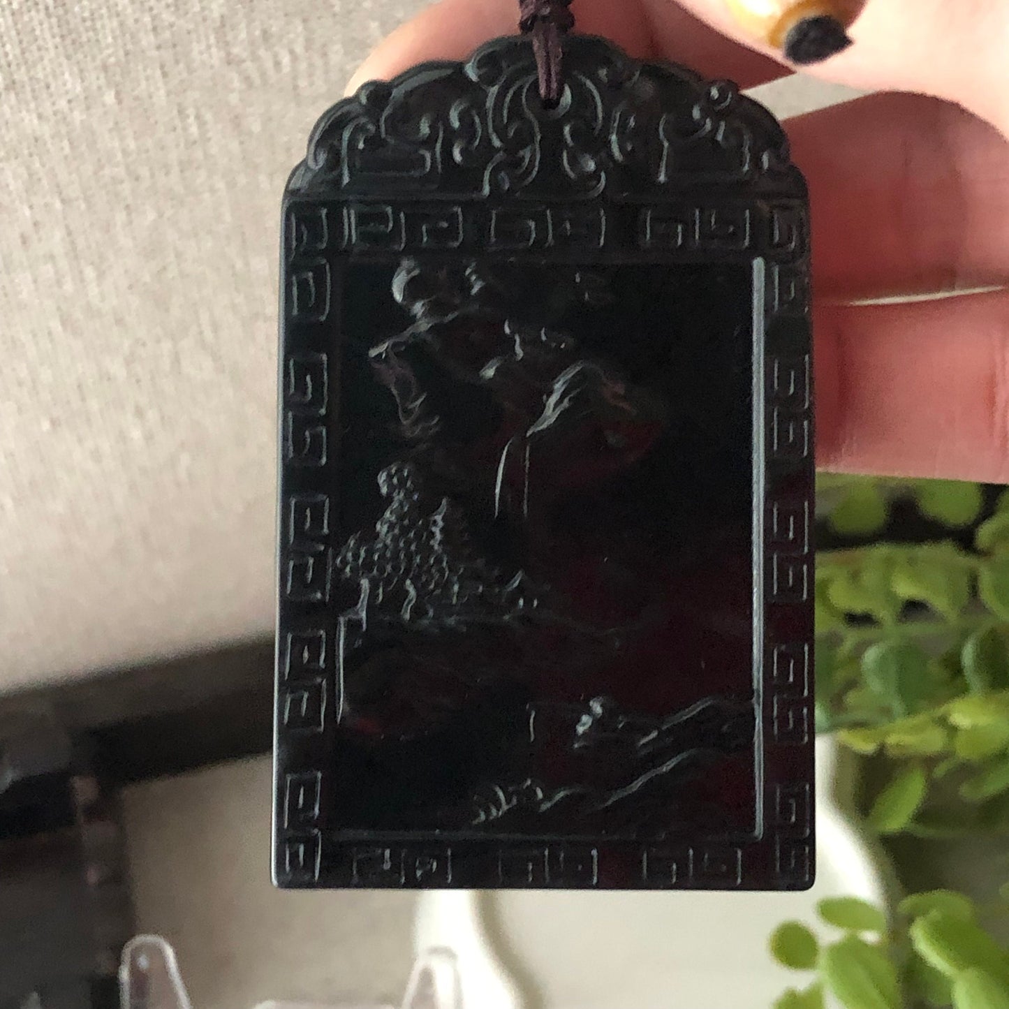 63.6 mm Icy Wuji Jadeite Jade Carved Landscape Mountain Tree Pendant