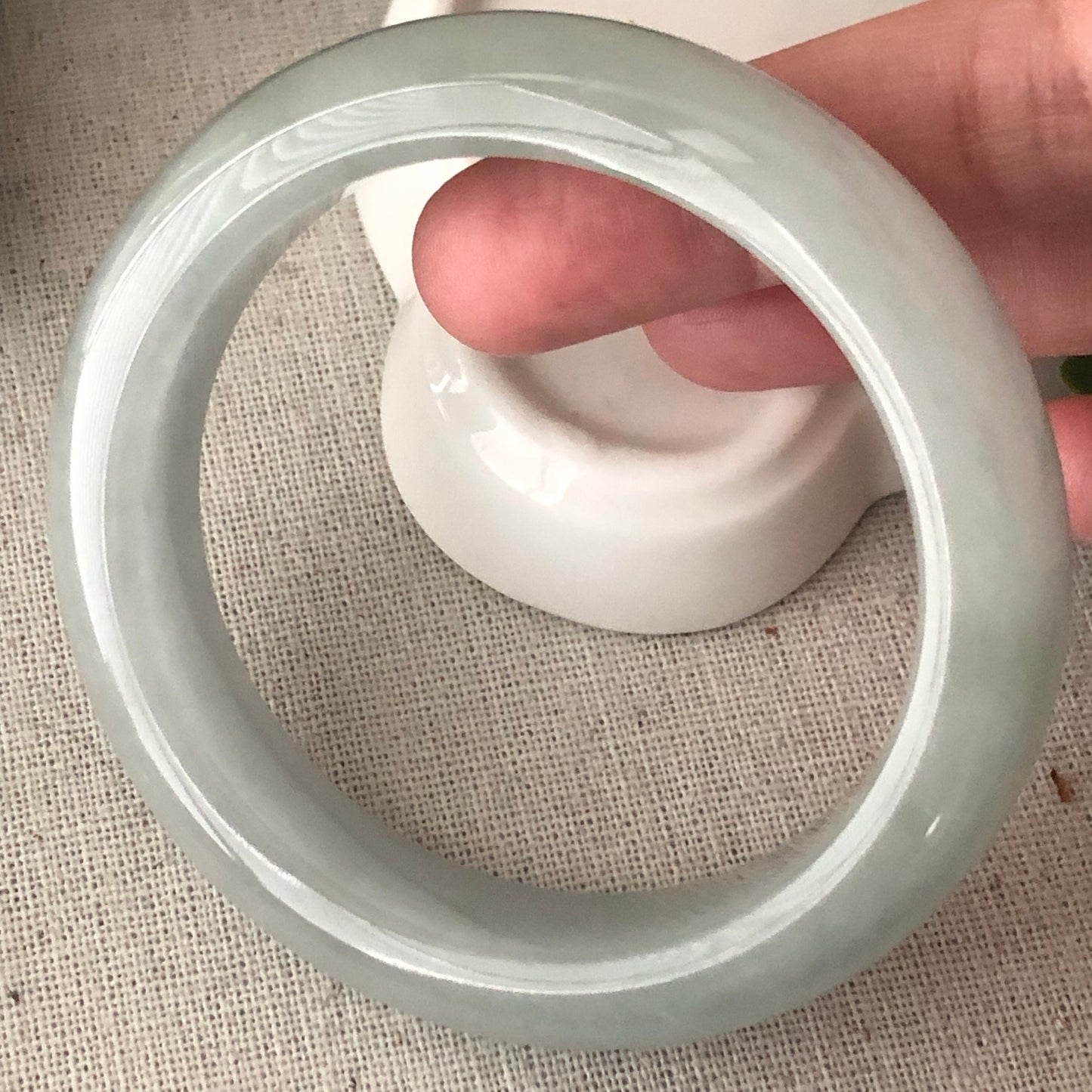 56mm Jadeite Jade Light Green D-shaped Bangle