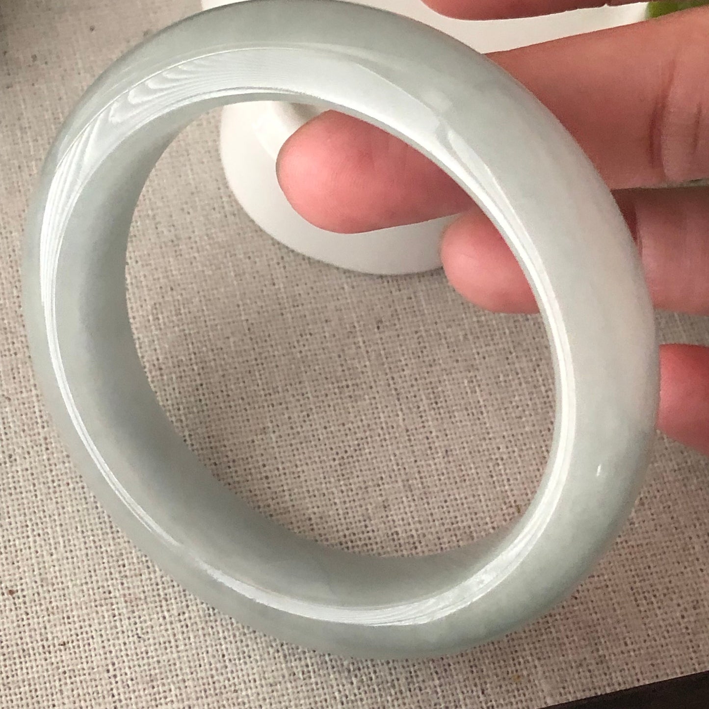56mm Jadeite Jade Light Green D-shaped Bangle