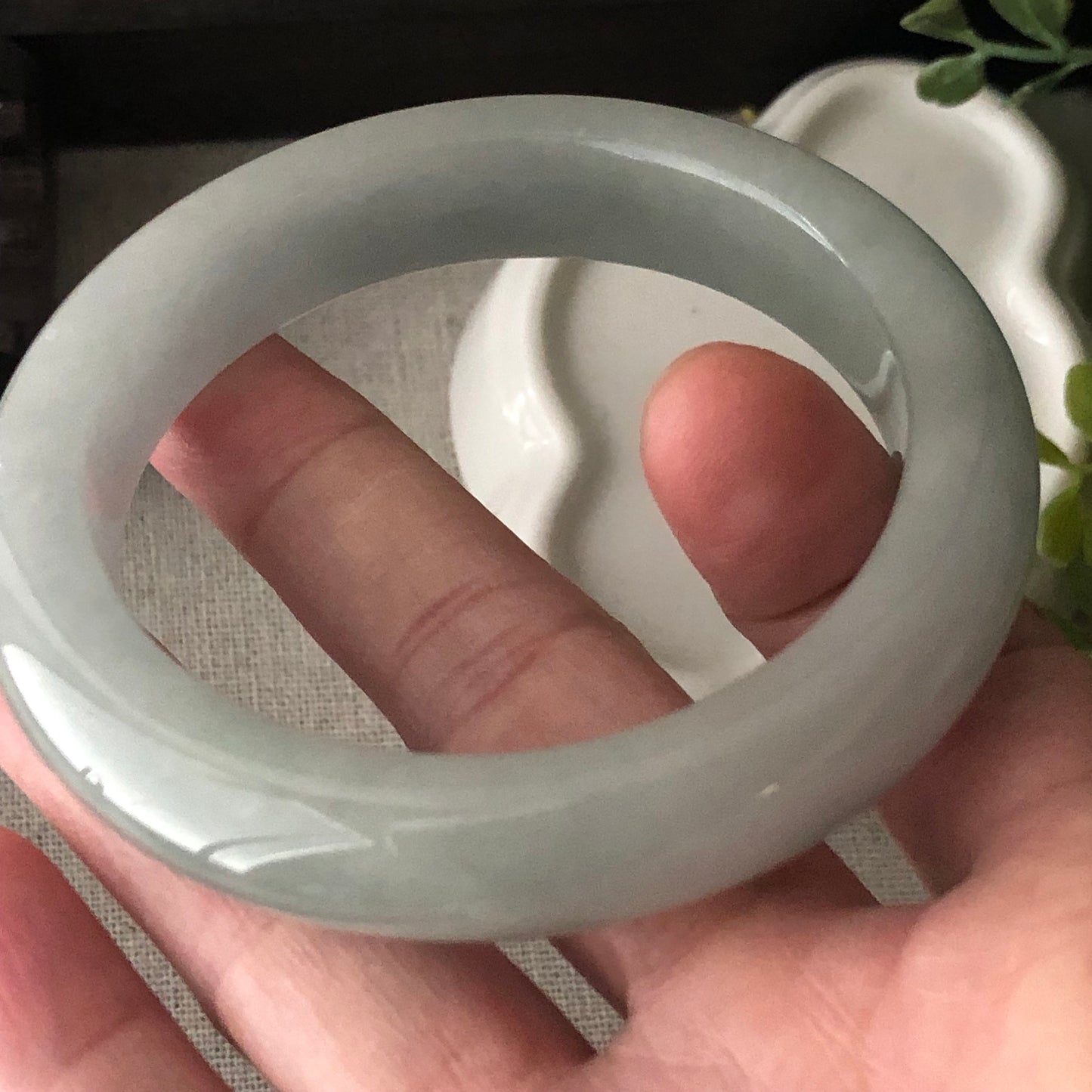 56mm Jadeite Jade Light Green D-shaped Bangle