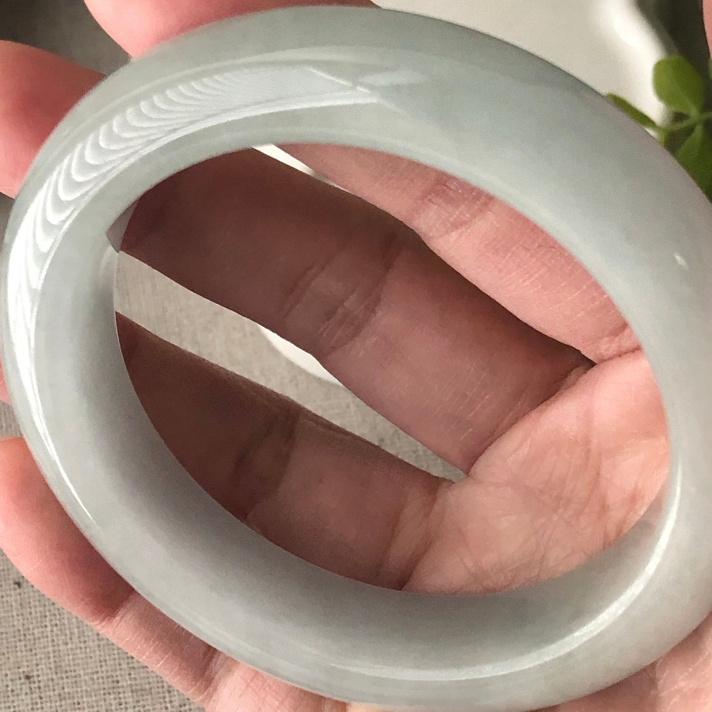 56mm Jadeite Jade Light Green D-shaped Bangle