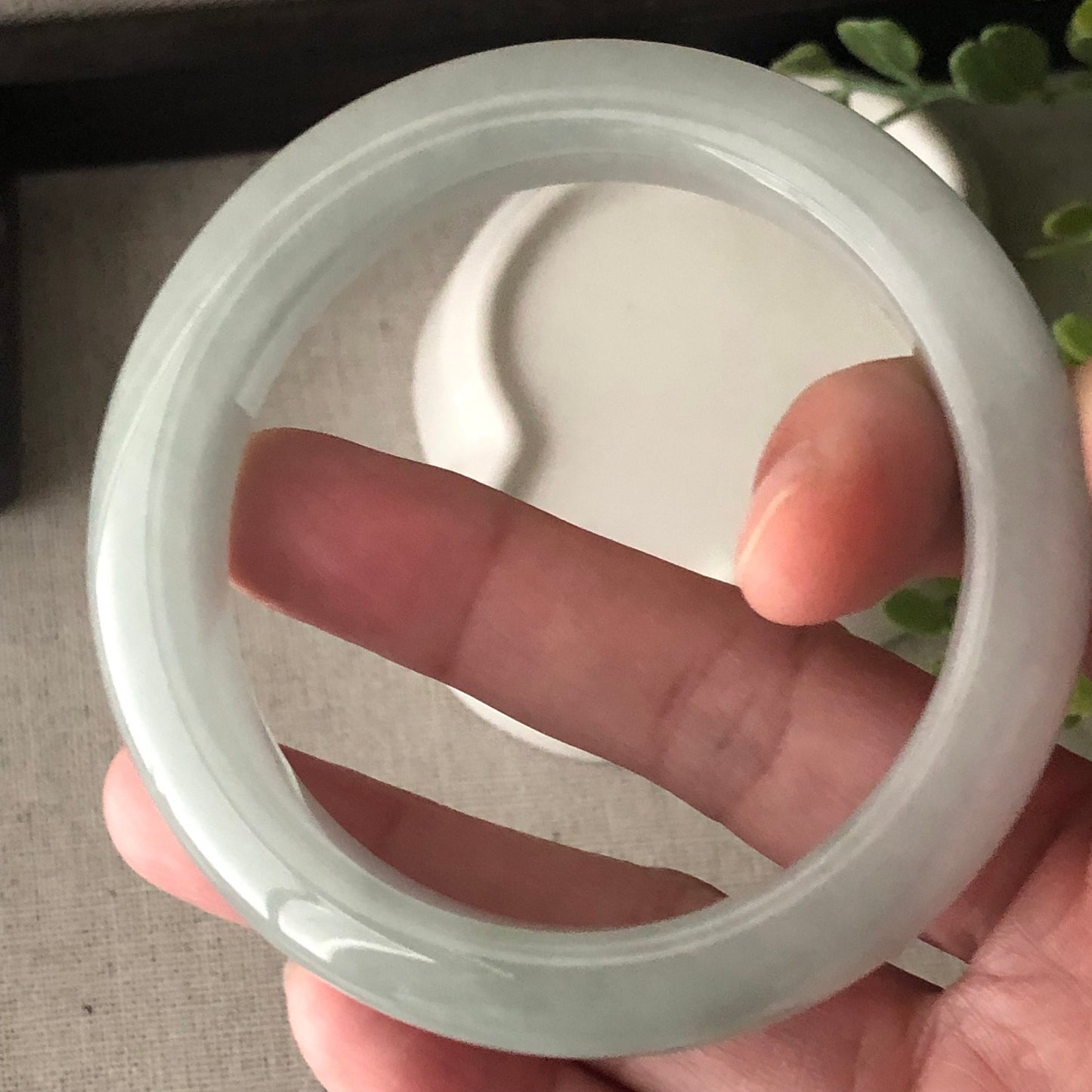 56mm Jadeite Jade Light Green D-shaped Bangle